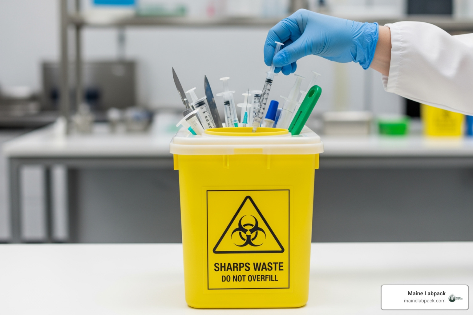 A sharps mail-back kit with its contents displayed, including a container, shipping box, and instructions - sharps disposal A sharps mail-back kit with its contents displayed, including a container, shipping box, and instructions - sharps disposal