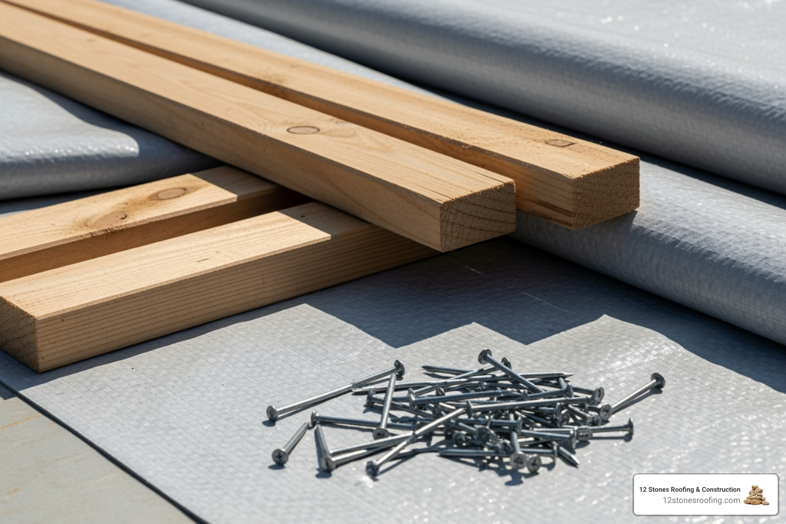 professional-grade tarping materials like heavy-duty vinyl tarps, 2x4 lumber, and cap nails - Commercial emergency tarping professional-grade tarping materials like heavy-duty vinyl tarps, 2x4 lumber, and cap nails - Commercial emergency tarping