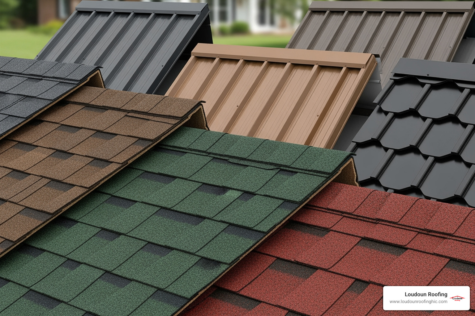 showcasing different roofing materials like asphalt shingles and metal. - roof replacement leesburg