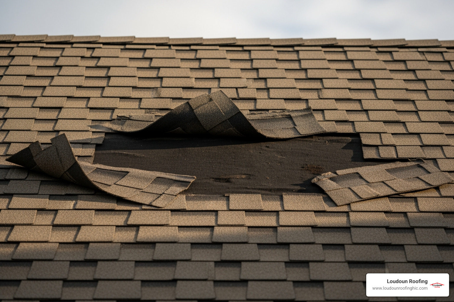 of curling and missing shingles on a roof. - roof replacement leesburg