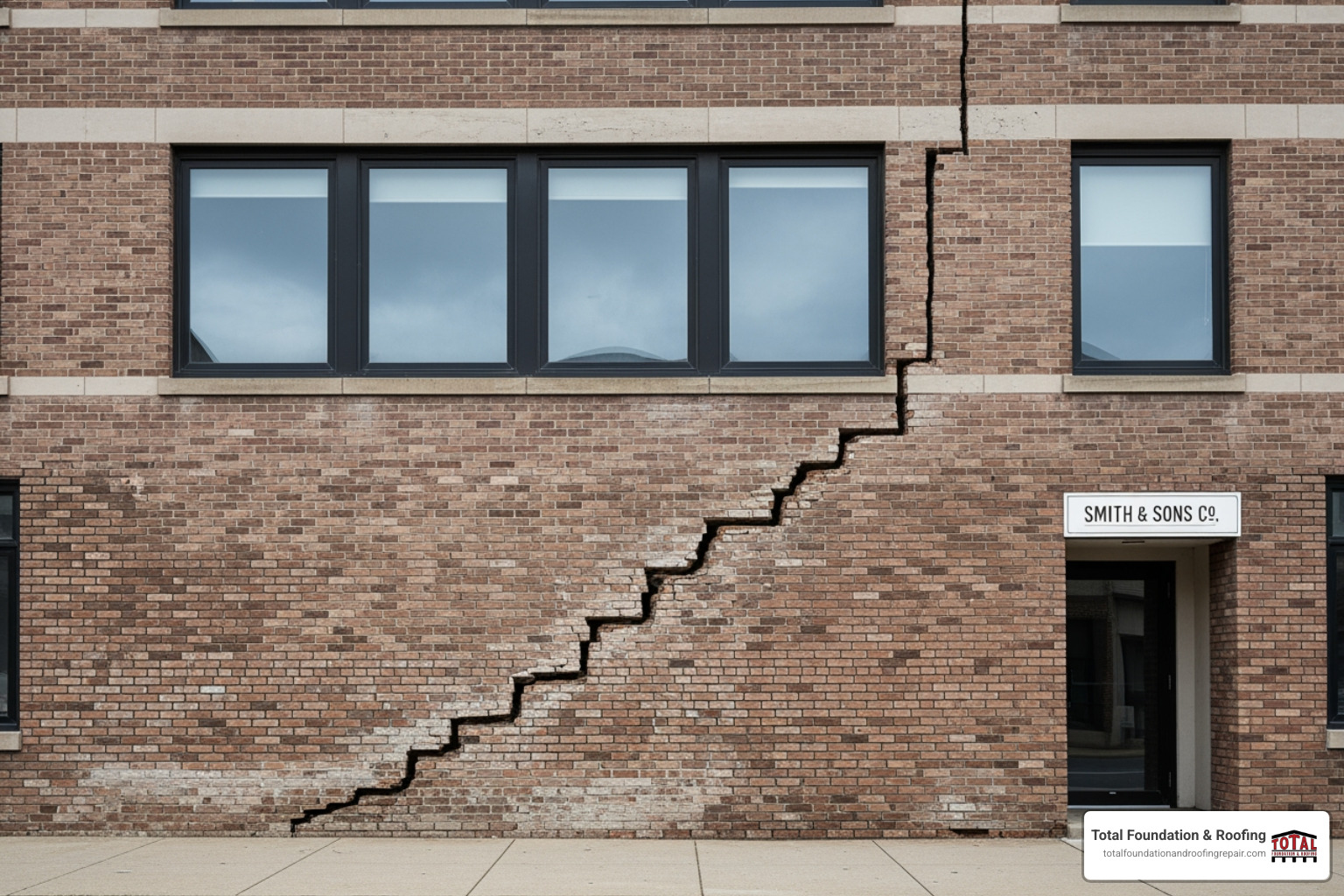 Commercial Building with Stair-Step Crack - commercial foundation inspection