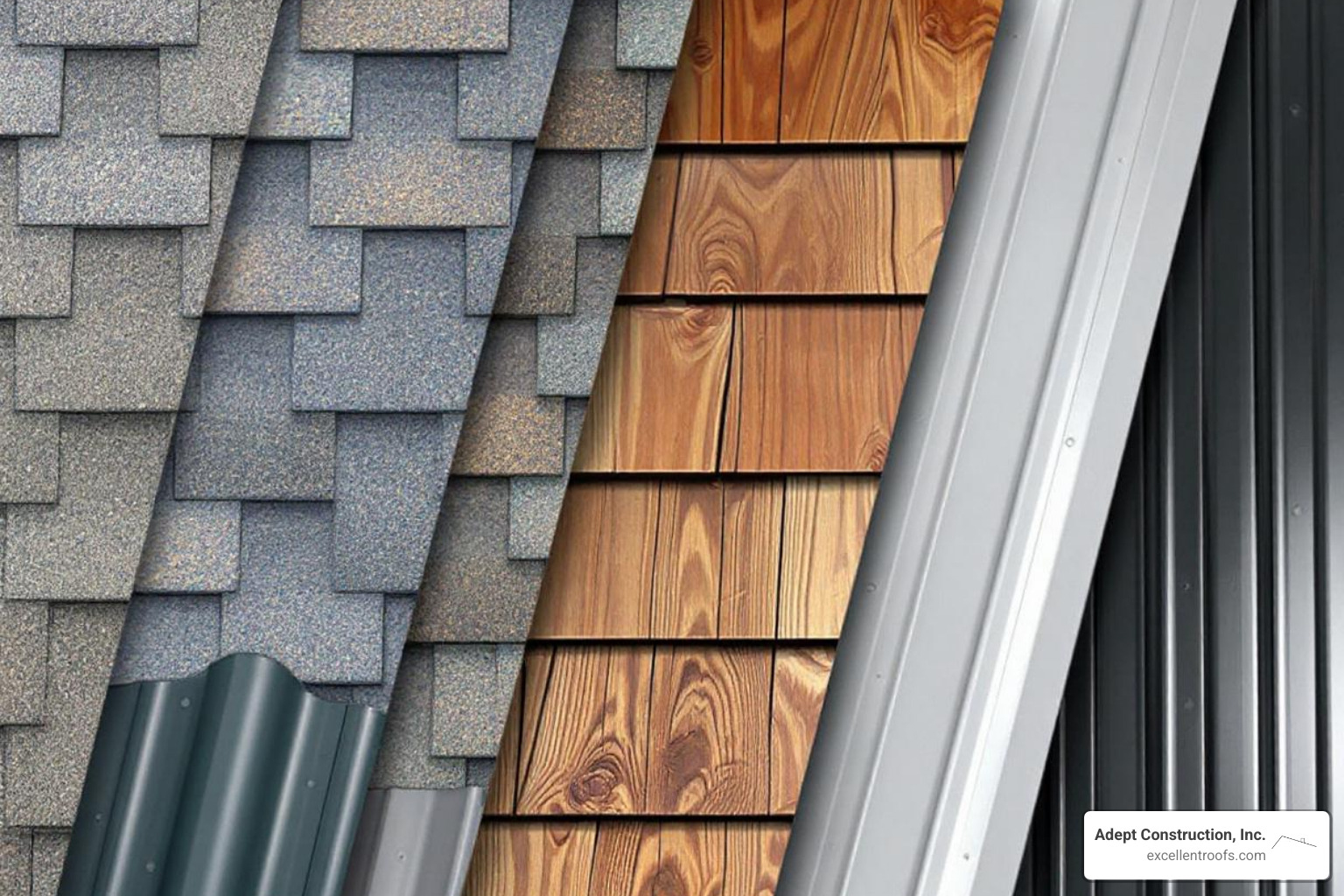 Different roofing material samples: asphalt, cedar, and metal - how much roof replacement