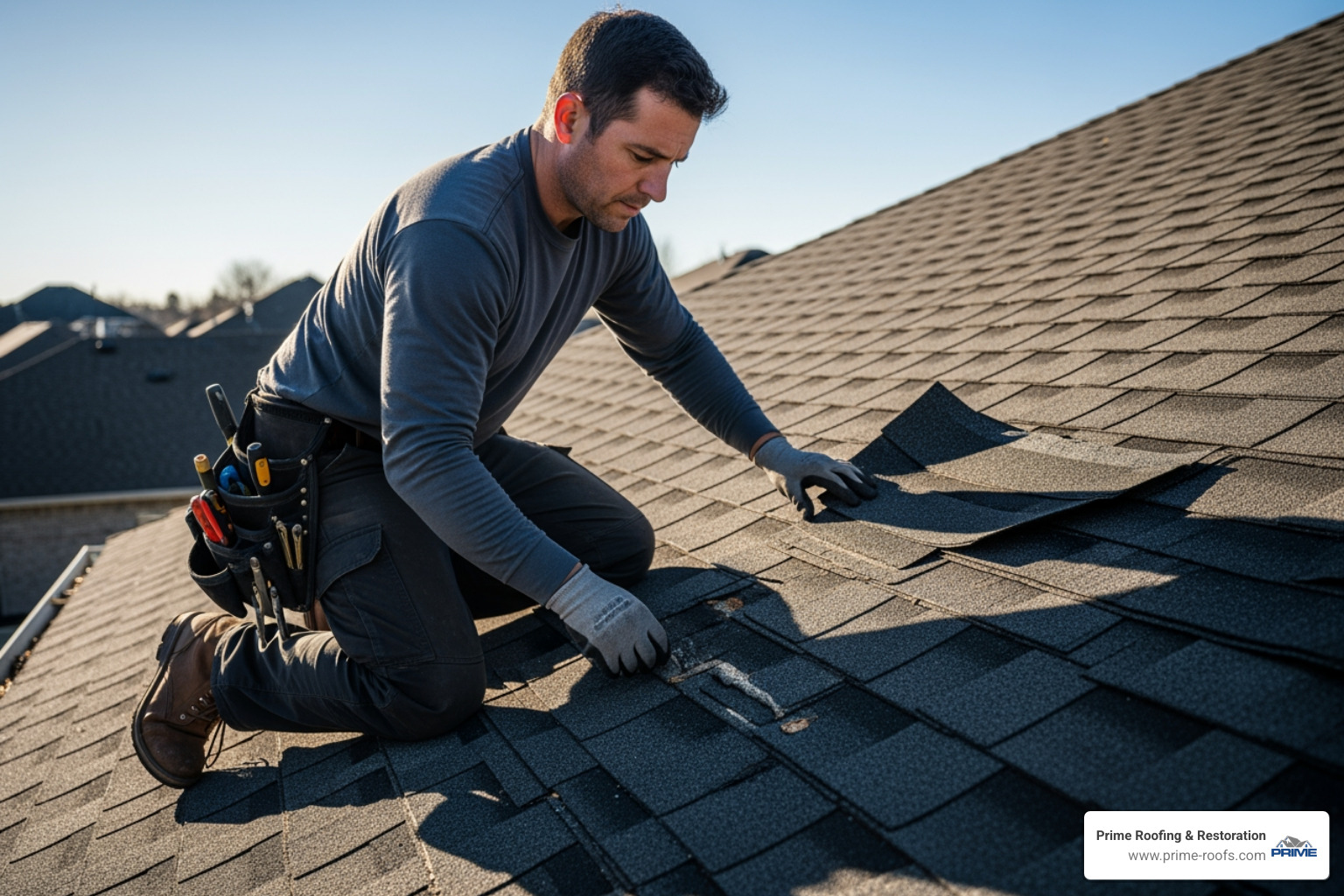 a roofer inspecting cracked and curling shingles - cost to replace roof