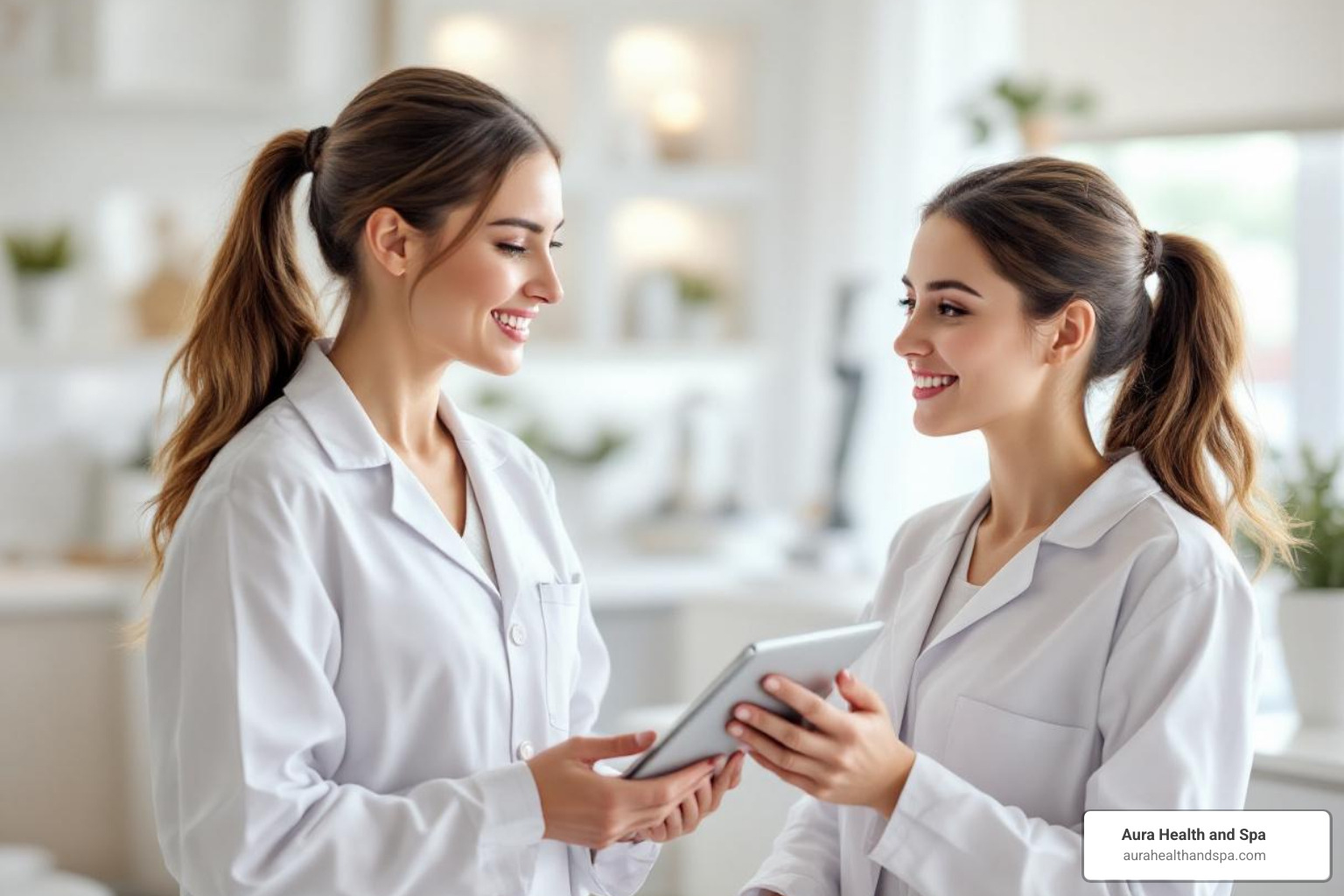 Provider consulting with a patient in a clean, professional med spa setting - botox face treatment