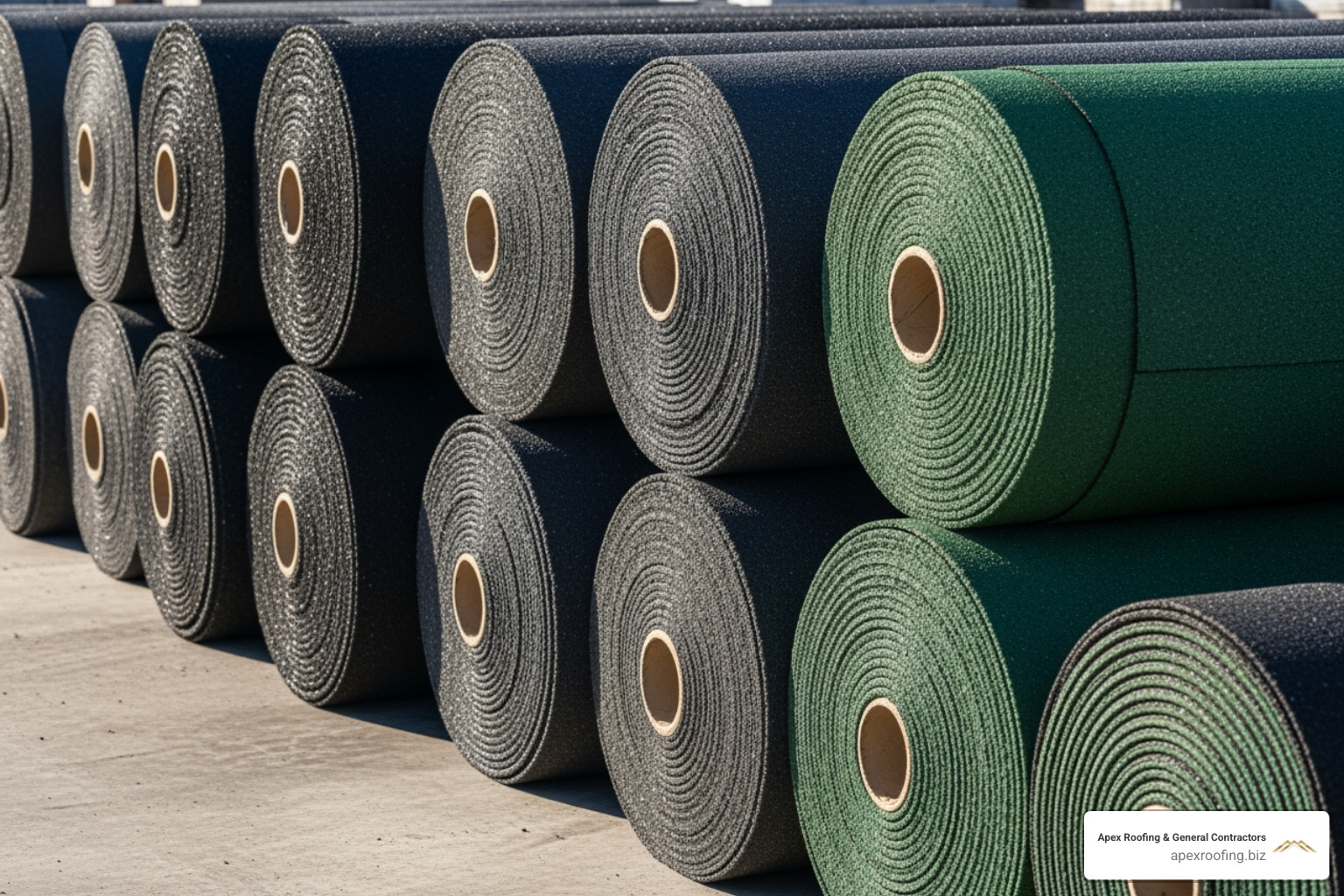 different rolls of asphalt roofing in black, gray, and green colors - asphalt roll roofing installation different rolls of asphalt roofing in black, gray, and green colors - asphalt roll roofing installation