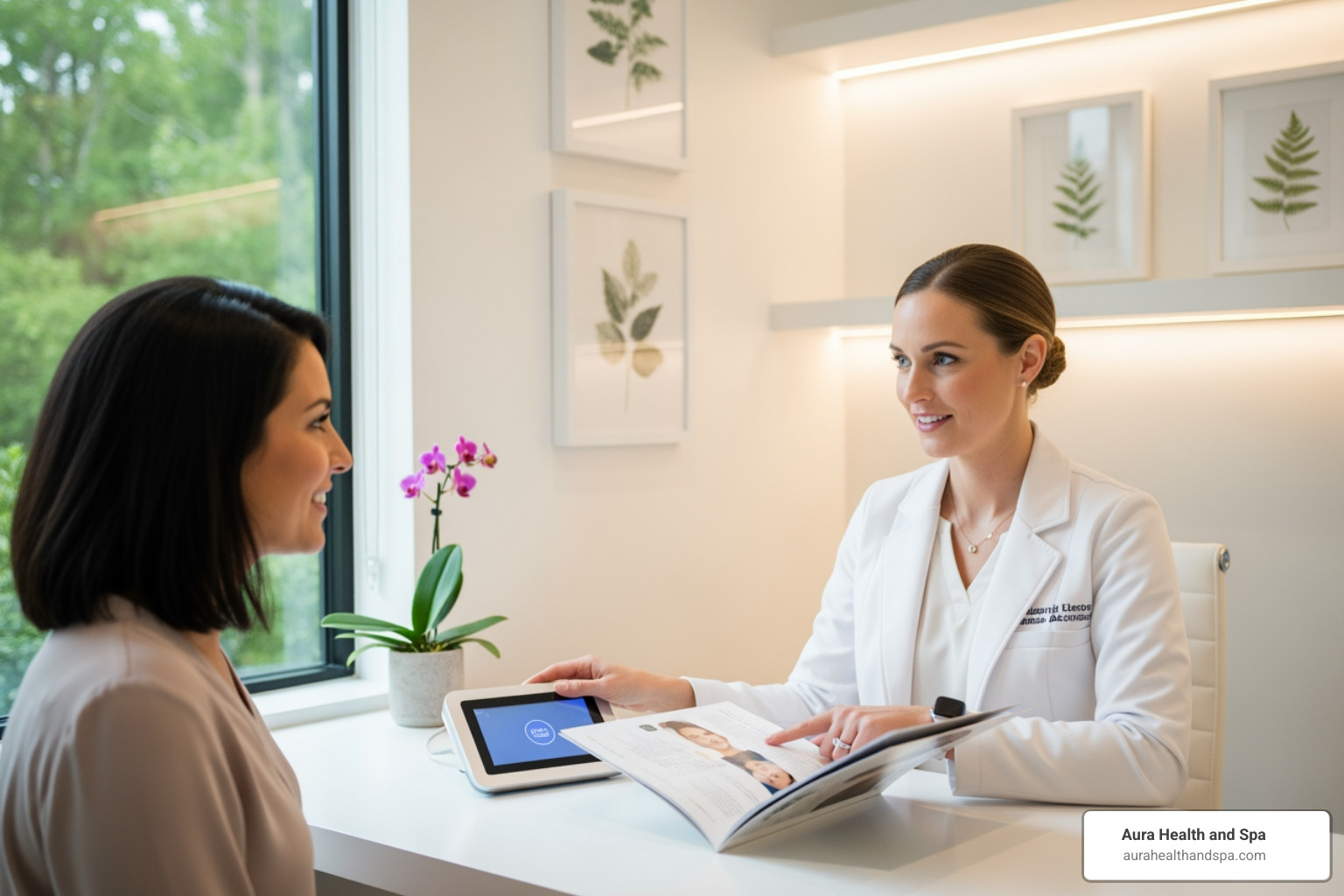 Patient undergoing a consultation with a licensed aesthetician at Aura Health & Spa, Plymouth, MI - clinical microneedling