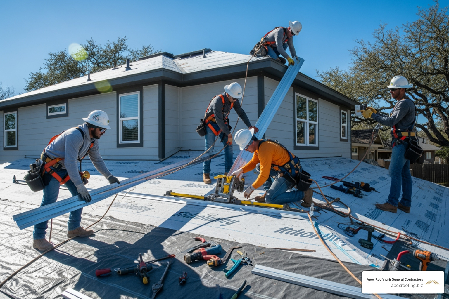 professional roofing crew installing a metal roof in San Antonio - metal roofing contractor in san antonio professional roofing crew installing a metal roof in San Antonio - metal roofing contractor in san antonio