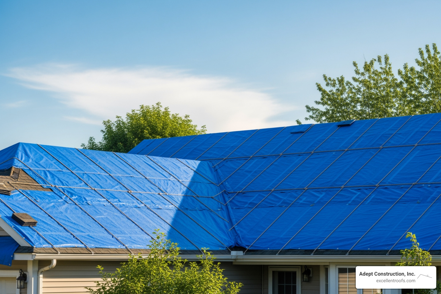 professionally tarped roof after a storm - emergency roof repair Naperville