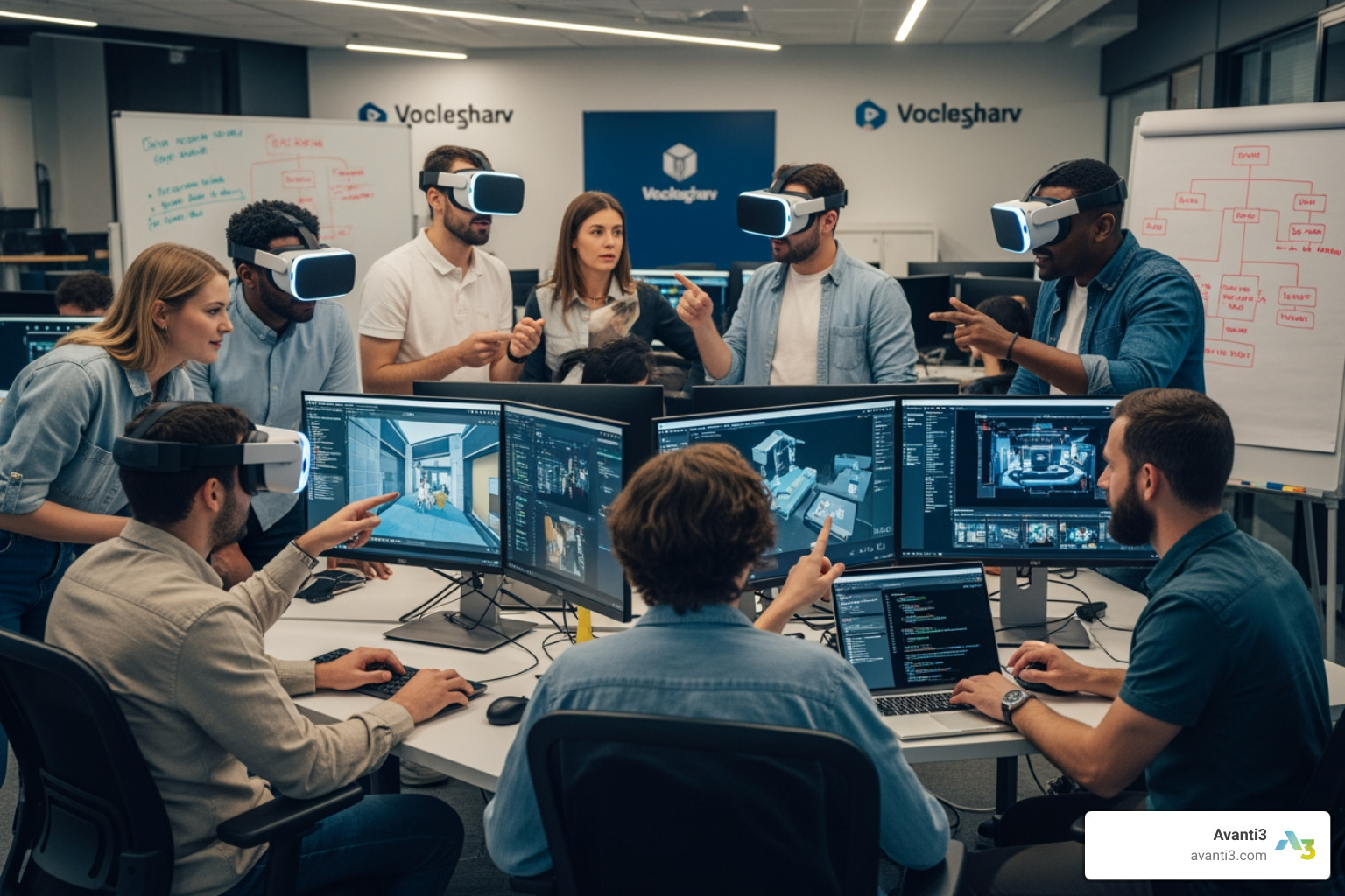 of a development team collaborating on a VR project - vr app company