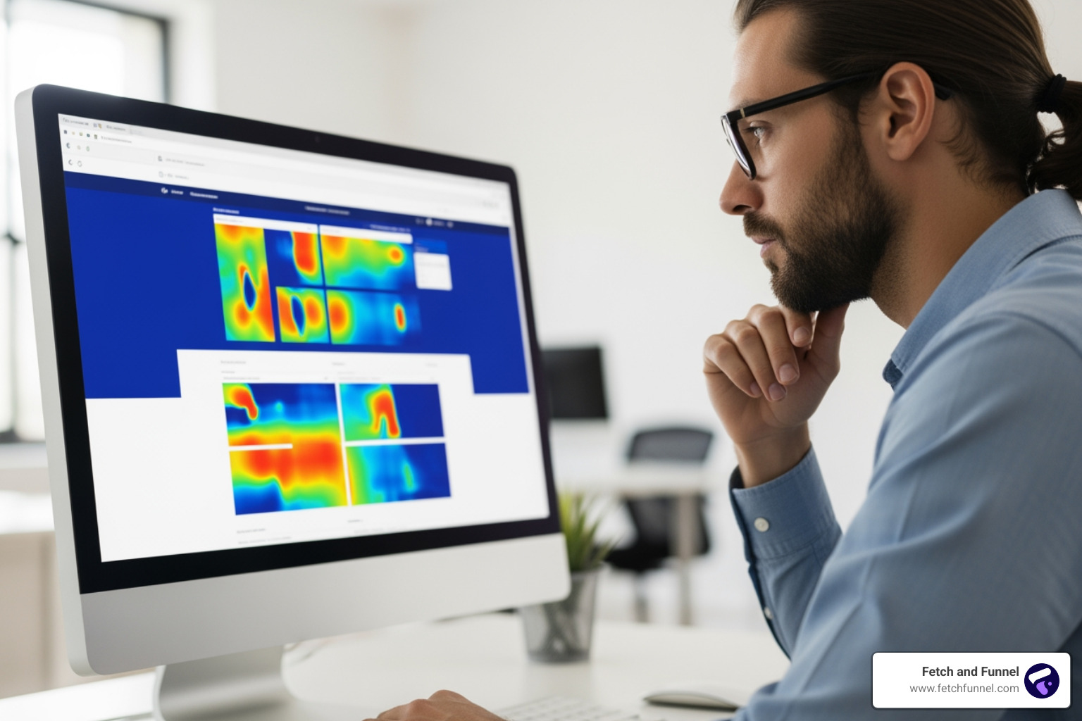 CRO specialist analyzing a heatmap on a computer screen - conversion rate optimization firm CRO specialist analyzing a heatmap on a computer screen - conversion rate optimization firm