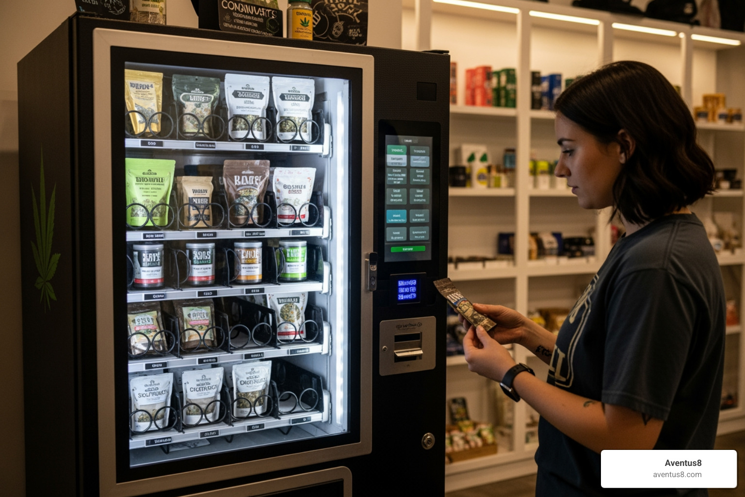 interior of a cannabis vending machine showing various products available in Hollywood, FL dispensaries - weed in vending machines