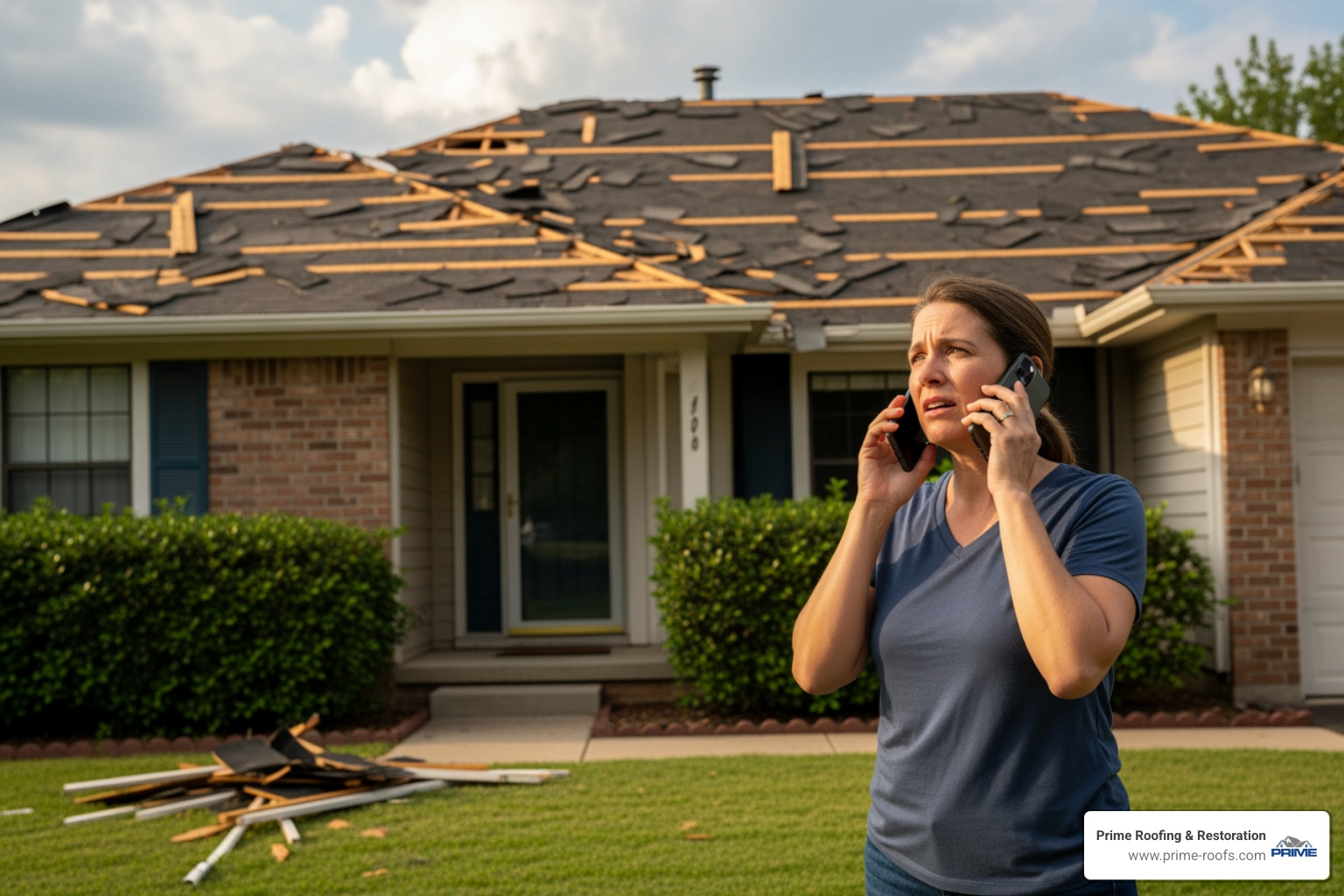 homeowner on phone with damaged roof - does home insurance cover roof