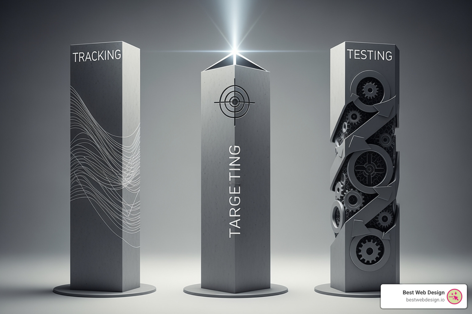 three pillars labeled "Tracking," "Targeting," and "Testing" - conversion based optimization