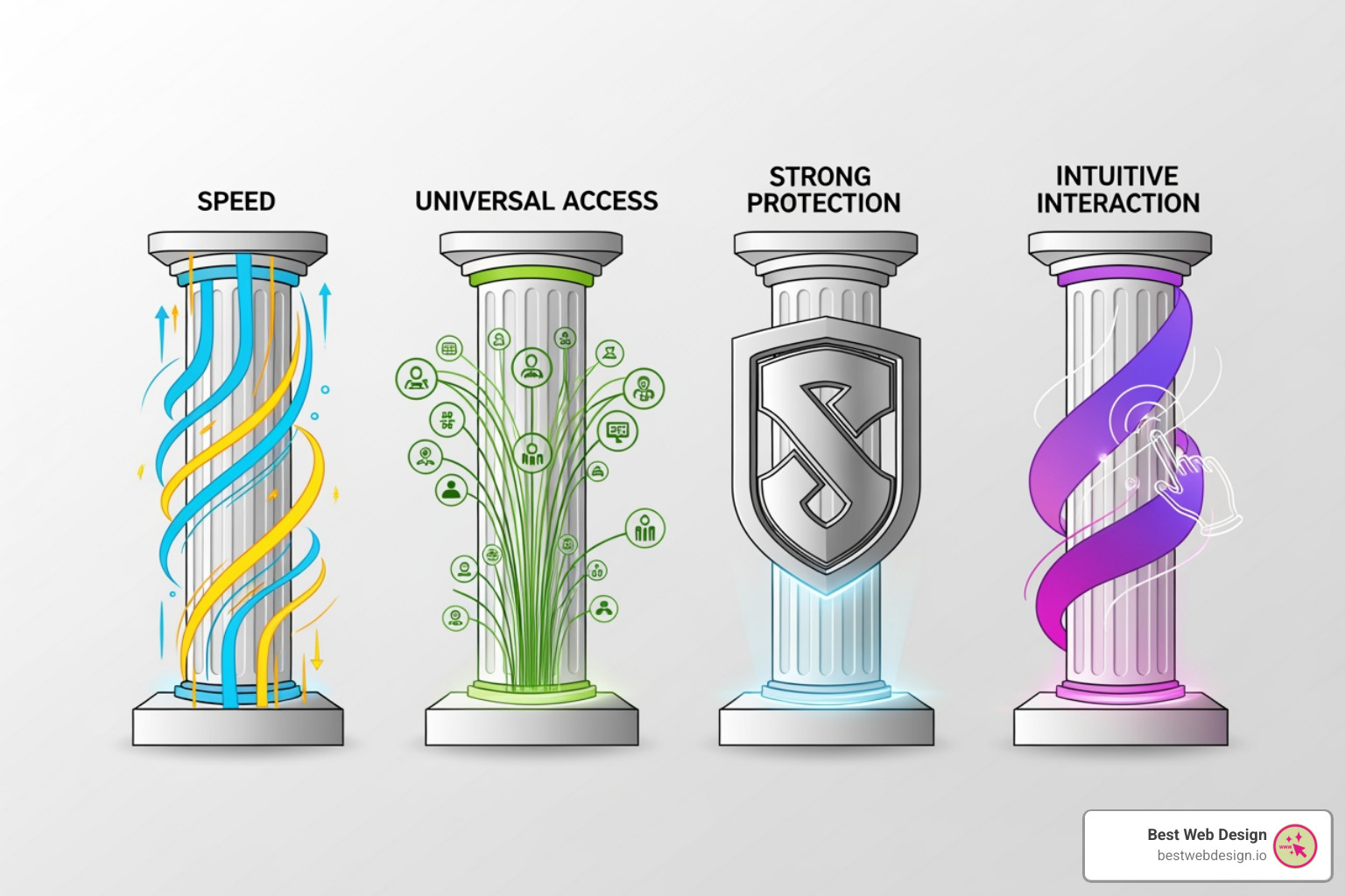 diagram showing the pillars of modern web development (Performance, Accessibility, Security, UX) - modern web solutions
