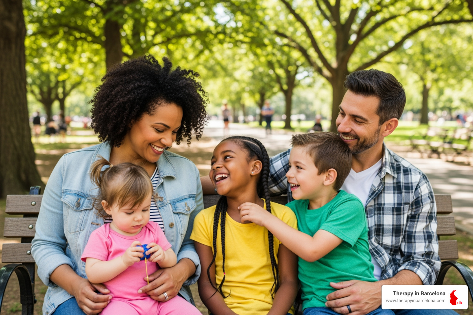 diverse family sitting together in a Barcelona park - family conflict cultural sensitive therapy diverse family sitting together in a Barcelona park - family conflict cultural sensitive therapy