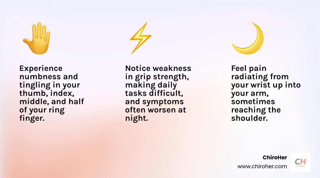 infographic showing carpal tunnel syndrome symptoms including tingling and numbness in thumb through ring finger, pain radiating up the arm, weakness in grip strength, and symptoms that worsen at night - carpal tunnel relief cream infographic 3_facts_emoji_light-gradient infographic showing carpal tunnel syndrome symptoms including tingling and numbness in thumb through ring finger, pain radiating up the arm, weakness in grip strength, and symptoms that worsen at night - carpal tunnel relief cream infographic 3_facts_emoji_light-gradient