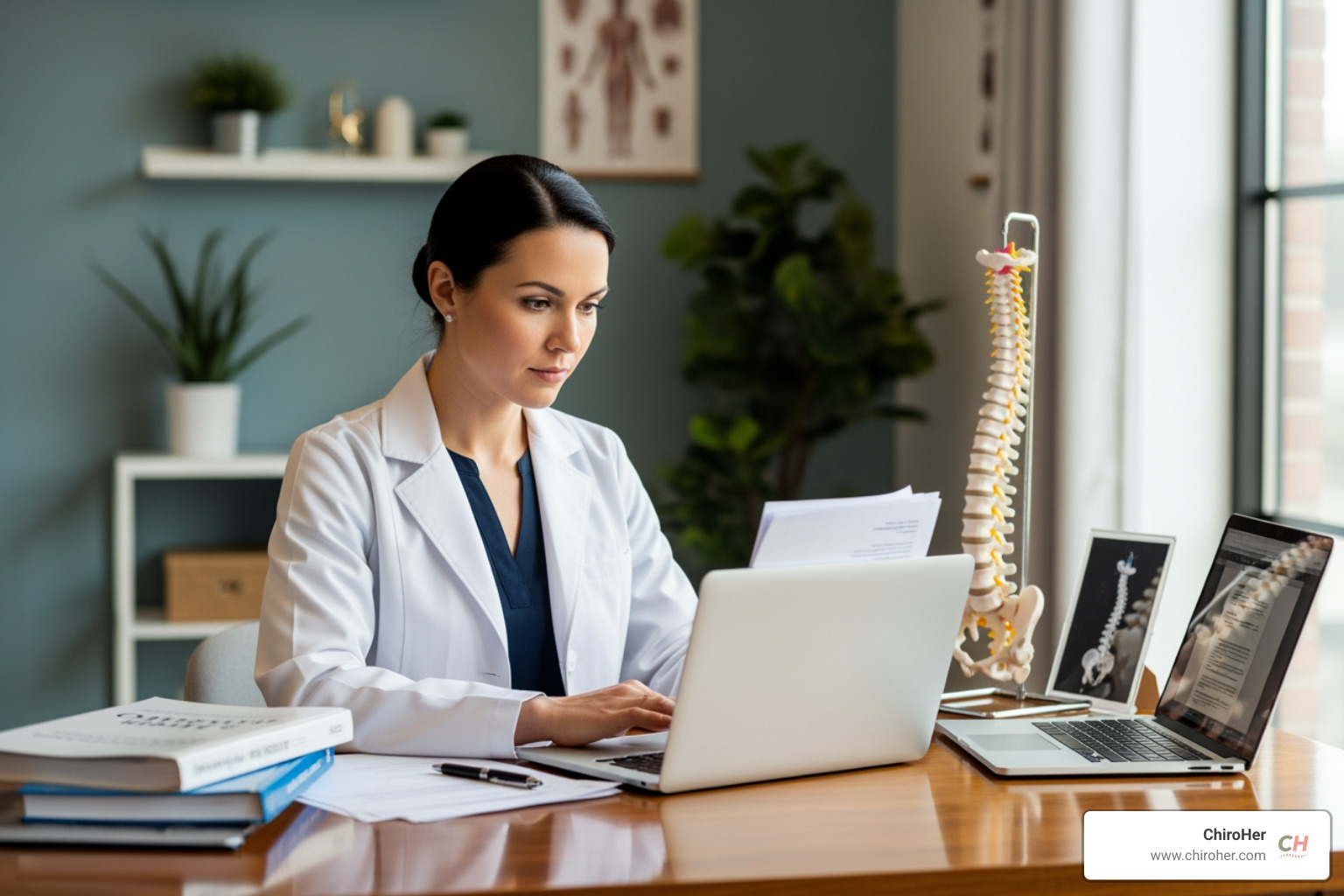 female chiropractor reviewing medical journals - carpal tunnel relief cream female chiropractor reviewing medical journals - carpal tunnel relief cream