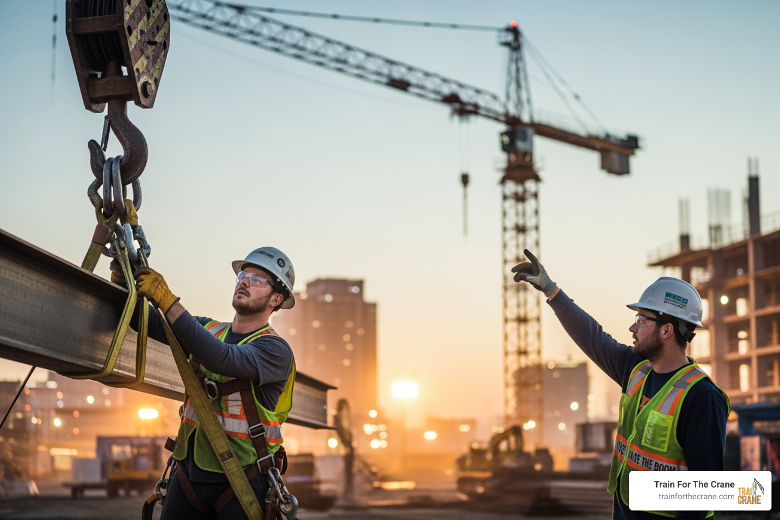 rigger and signalperson working with a crane - tower crane operator license cost