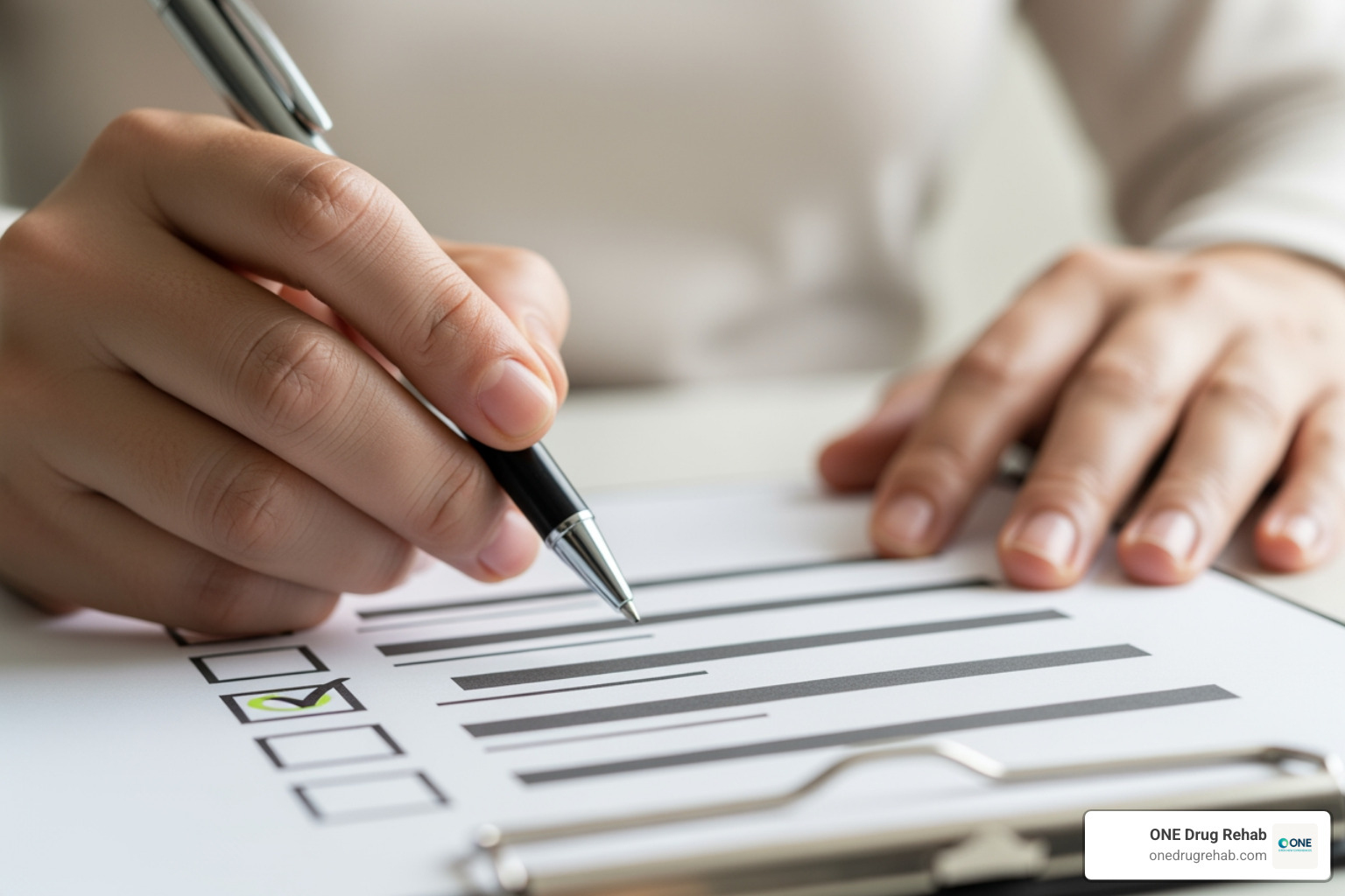 A checklist with items like "Accreditation," "Therapies," and "Aftercare" - Compare rehab facilities