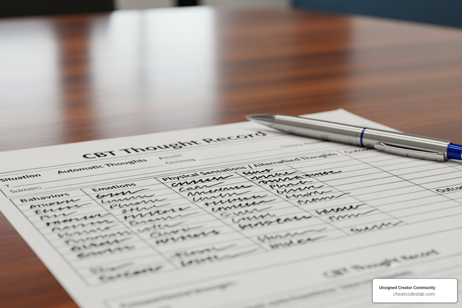 CBT thought record worksheet example - stoicism and cognitive behavioral therapy