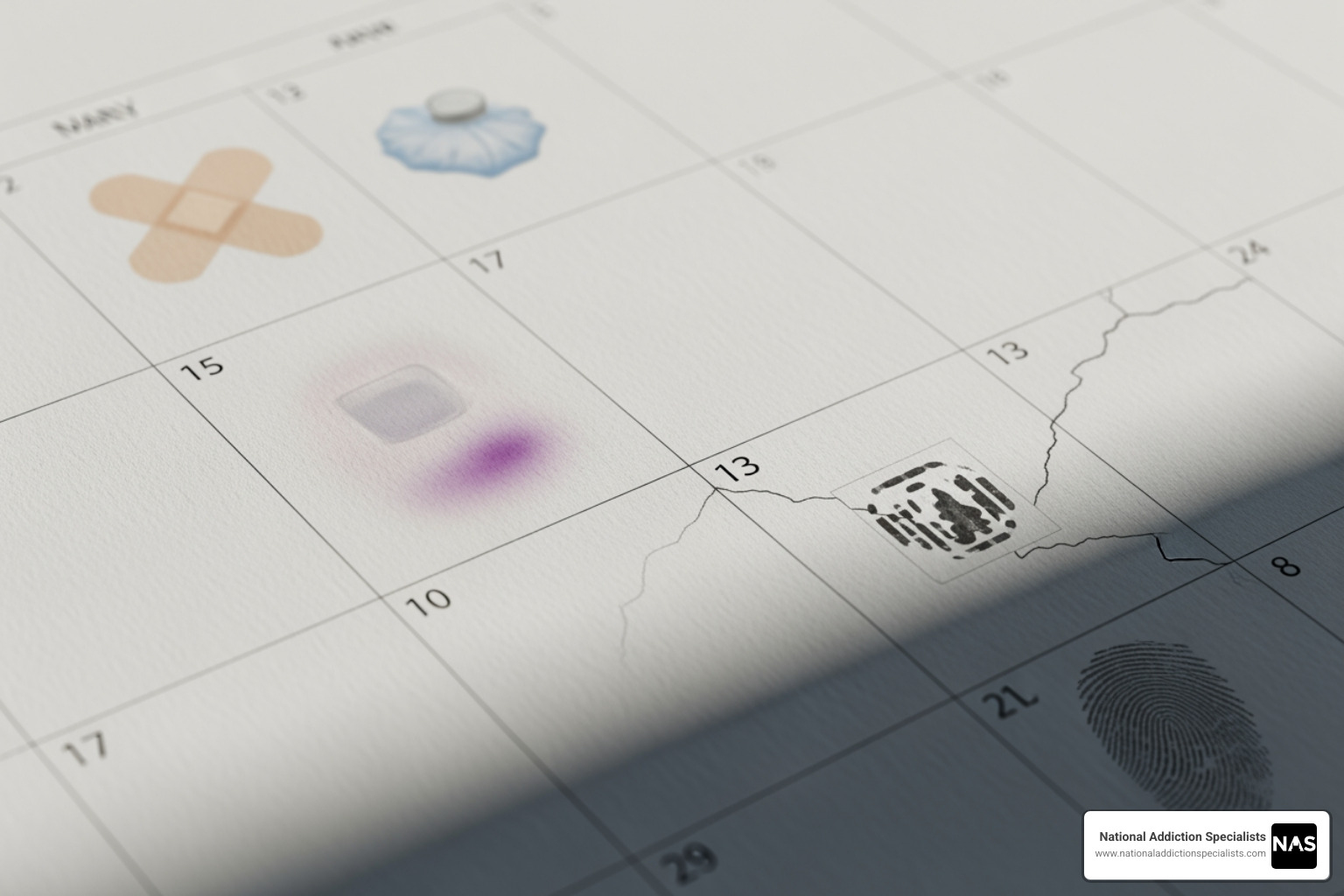 Calendar showing the progression from physical to psychological symptoms in Suboxone withdrawal - Suboxone withdrawal depression Calendar showing the progression from physical to psychological symptoms in Suboxone withdrawal - Suboxone withdrawal depression