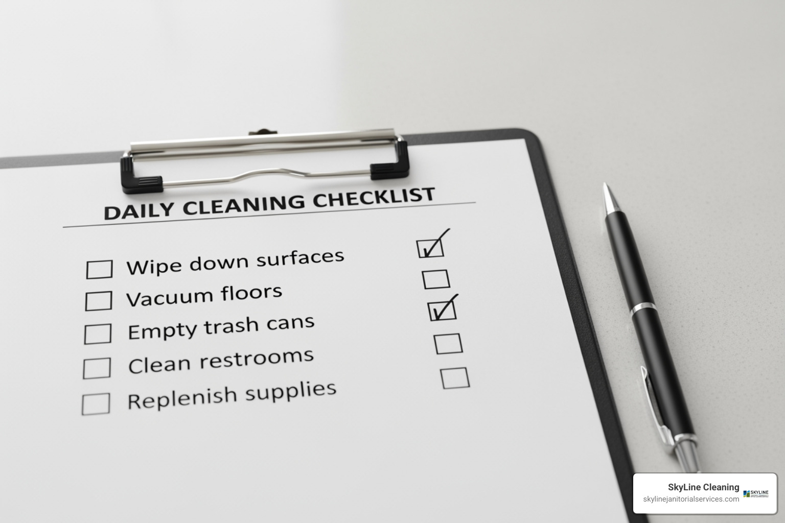 cleaning checklist on clipboard - reception area cleaning