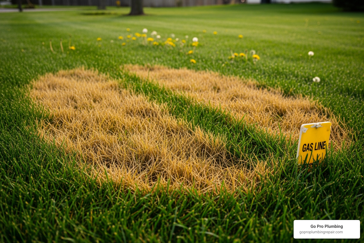 discolored patch of grass near an underground gas line - Residential gas line repair