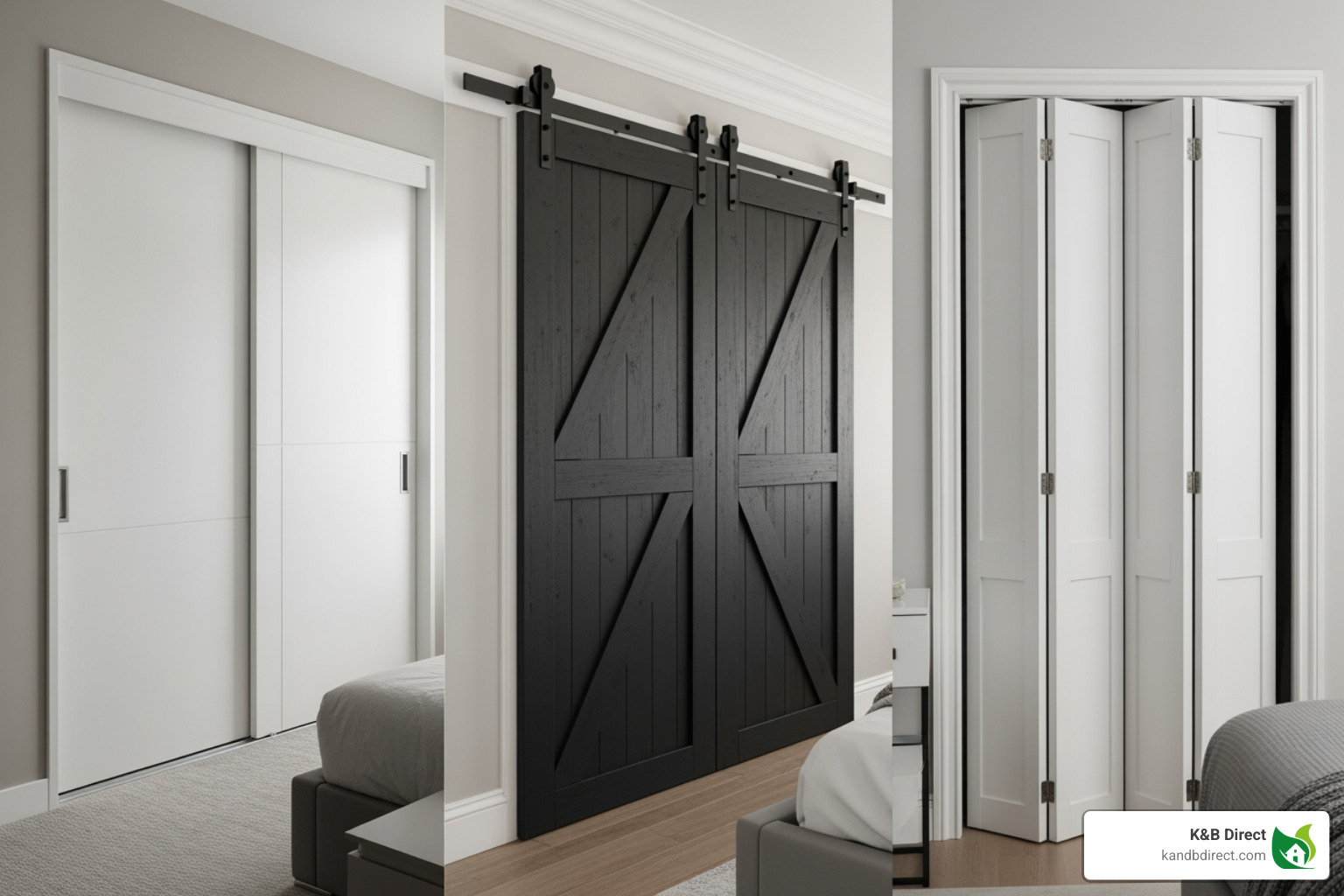side-by-side comparison of bypass, barn, and bifold door styles - modern closet doors for bedrooms side-by-side comparison of bypass, barn, and bifold door styles - modern closet doors for bedrooms