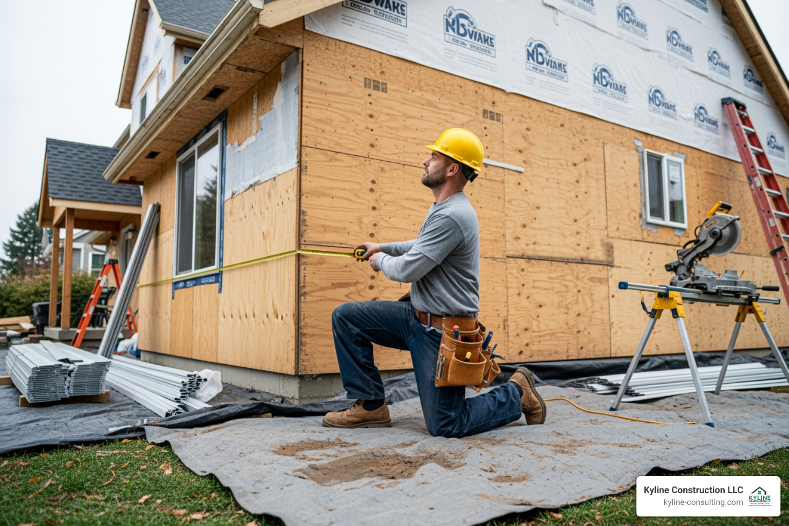 contractor measuring a wall for siding - labor cost to replace siding contractor measuring a wall for siding - labor cost to replace siding