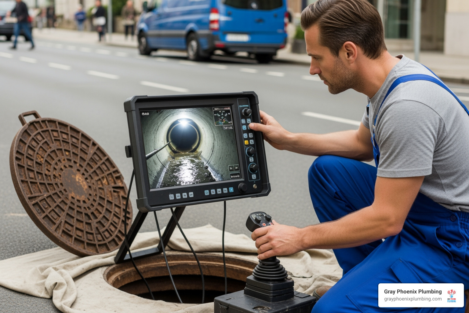 a plumber operating a sewer camera monitor. - sewer camera inspection Aurora