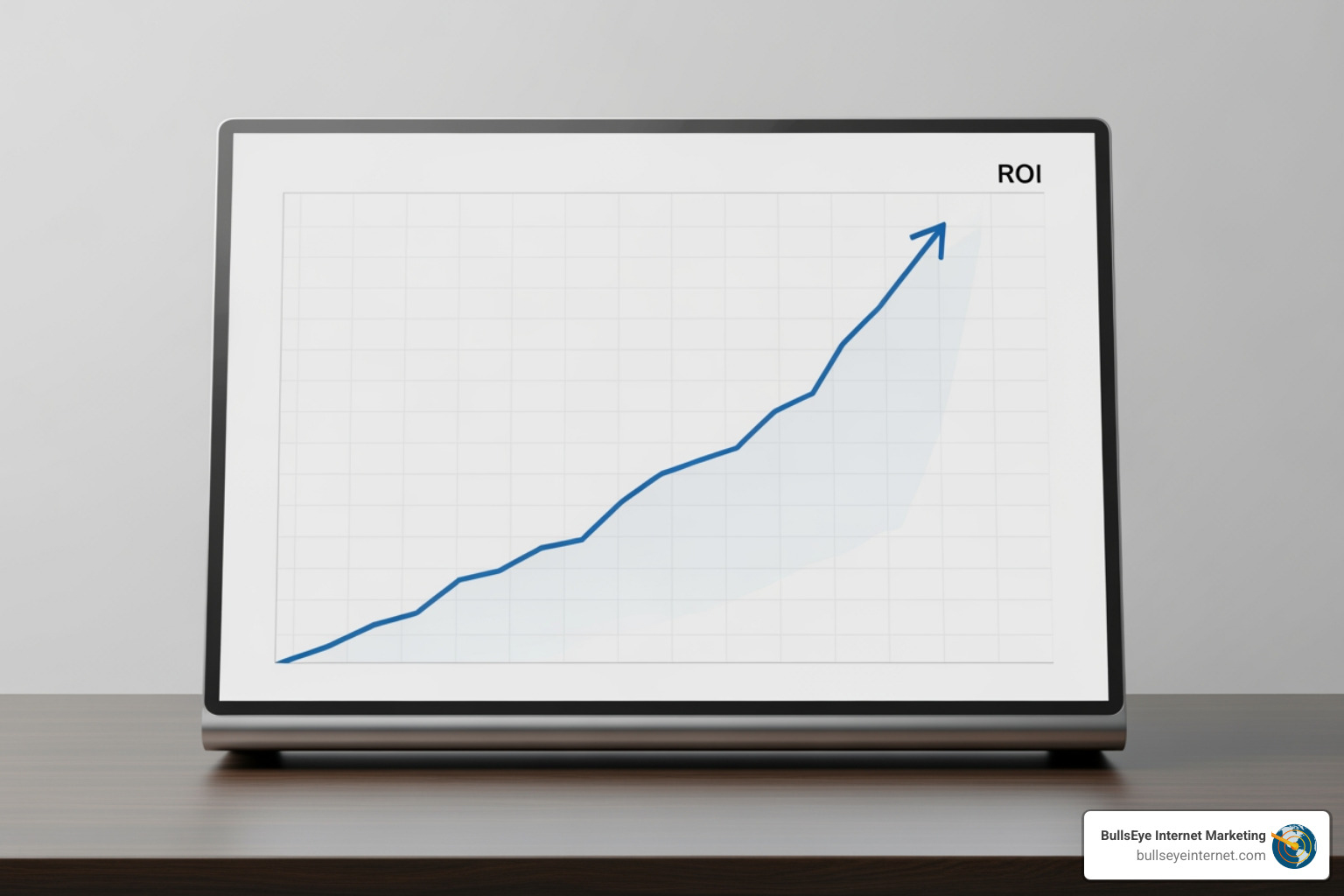 Graph on a laptop screen illustrating increasing ROI trends for managed PPC services, emphasizing business growth and optimization strategies by BullsEye Internet Marketing.