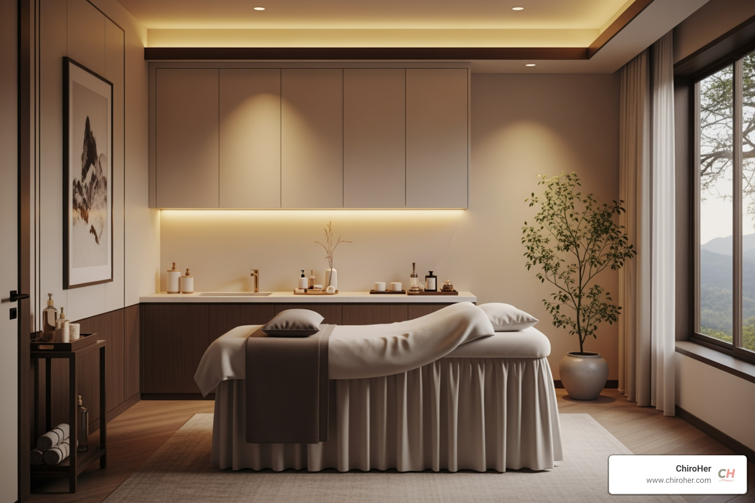 serene and upscale acupuncture treatment room - acupuncture for bloating