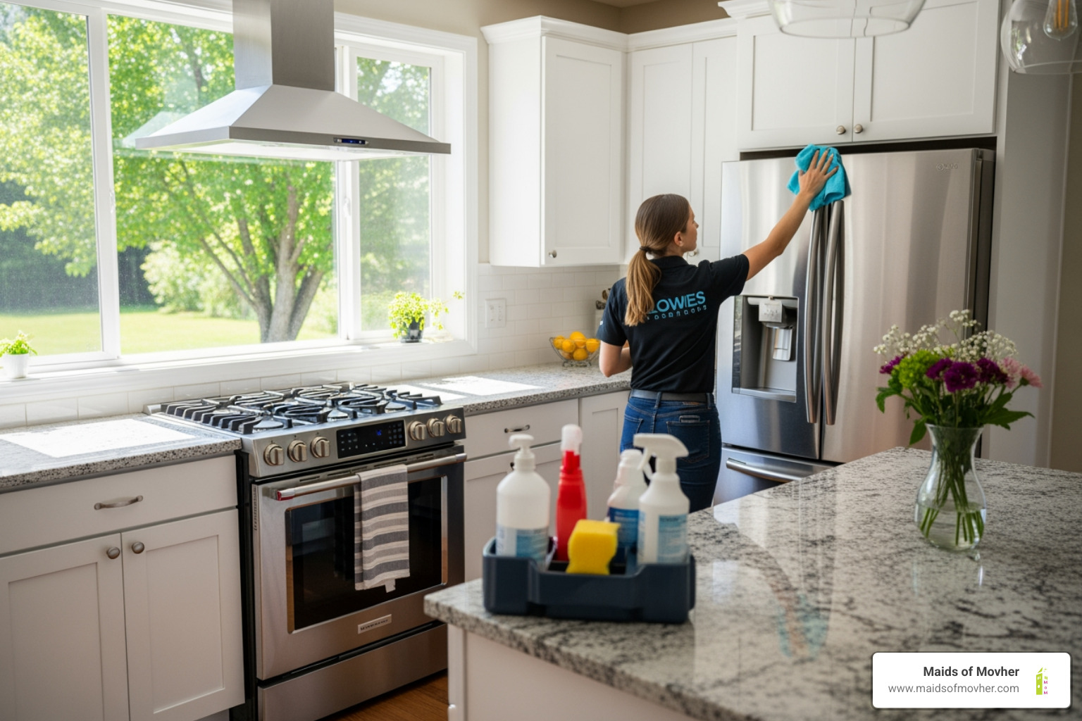 Infographic showing the benefits of professional house cleaning services: time savings with clock icon showing 5-10 hours per week reclaimed, health benefits with dust and allergen reduction, consistent quality with trained professional teams, peace of mind through insurance and background checks, and flexible scheduling options for weekly, bi-weekly, or monthly service - Who offers reliable house cleaning services in Spokane, WA?" Infographic showing the benefits of professional house cleaning services: time savings with clock icon showing 5-10 hours per week reclaimed, health benefits with dust and allergen reduction, consistent quality with trained professional teams, peace of mind through insurance and background checks, and flexible scheduling options for weekly, bi-weekly, or monthly service - Who offers reliable house cleaning services in Spokane, WA?"