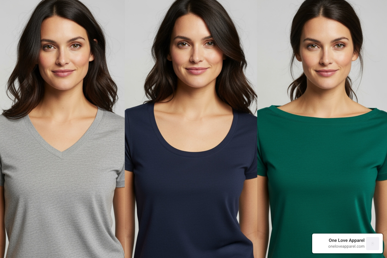 woman showcasing flattering necklines - flattering t-shirt that hides stomach woman showcasing flattering necklines - flattering t-shirt that hides stomach