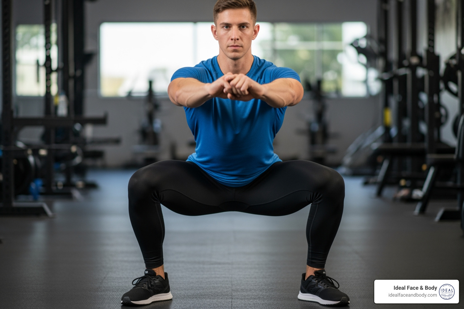 Someone performing a sumo squat - inner thigh fat pockets Someone performing a sumo squat - inner thigh fat pockets