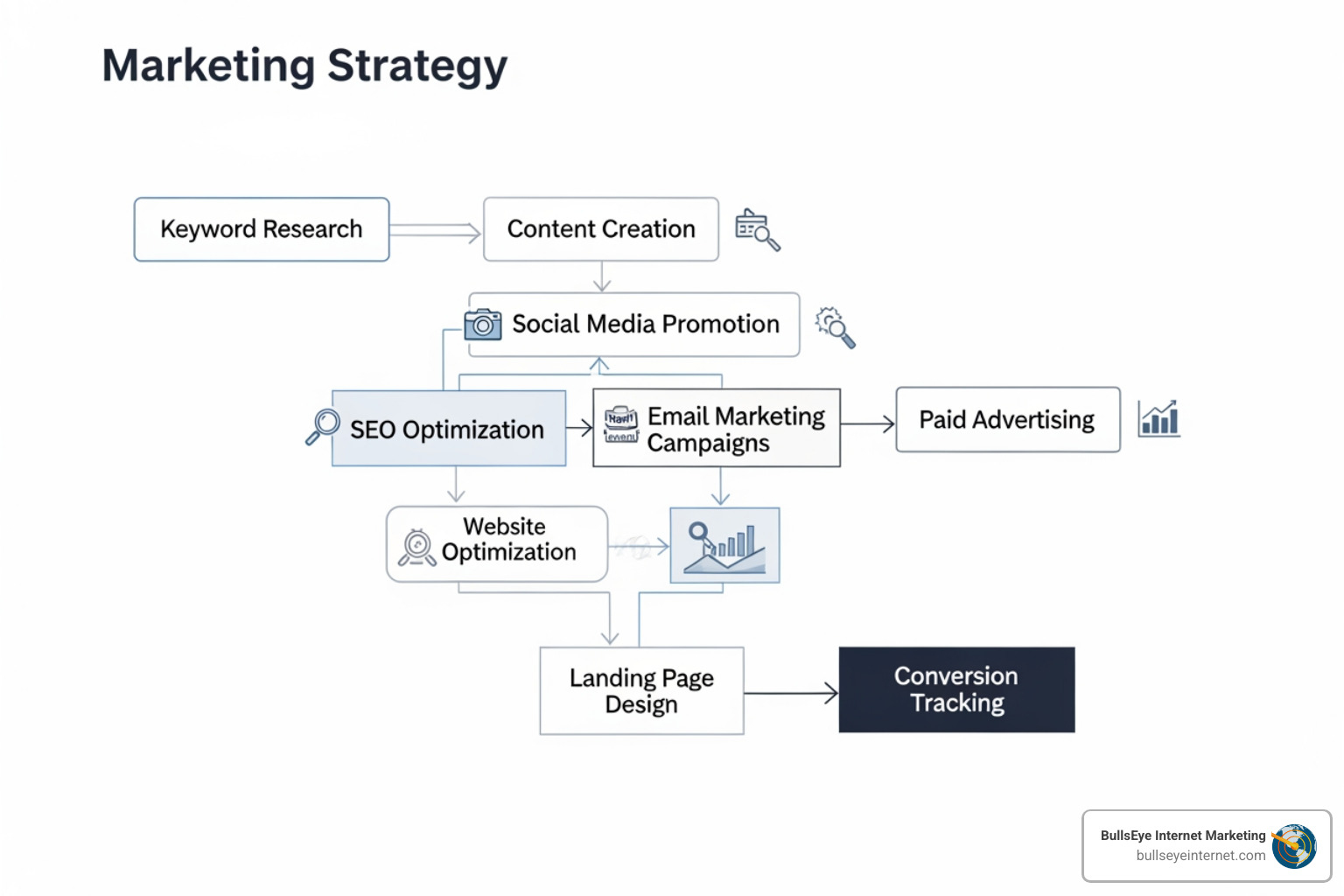 A marketing strategy flowchart for a law firm, illustrating steps from keyword research to conversion tracking - lawyer ppc advertising A marketing strategy flowchart for a law firm, illustrating steps from keyword research to conversion tracking - lawyer ppc advertising