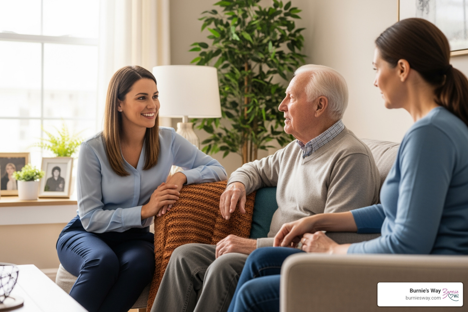 A friendly professional having a warm conversation with a senior and their family, illustrating the supportive role of a care coordinator. - senior care coordination A friendly professional having a warm conversation with a senior and their family, illustrating the supportive role of a care coordinator. - senior care coordination