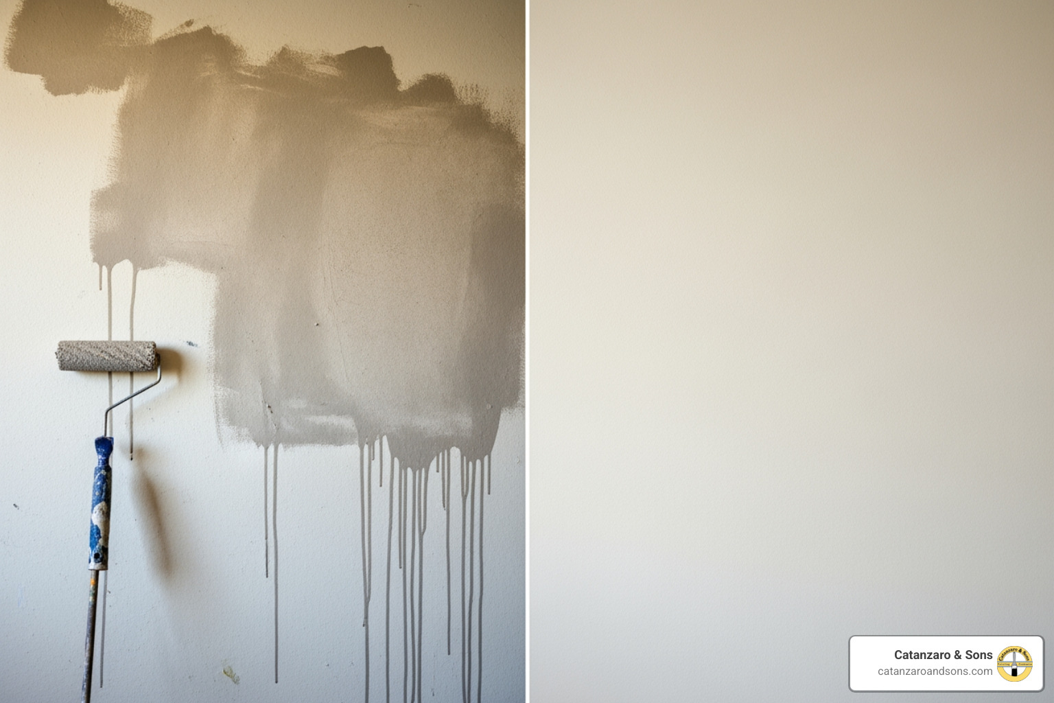 comparing a streaky, uneven DIY wall to a smooth, professionally painted wall - house painters in newport ri comparing a streaky, uneven DIY wall to a smooth, professionally painted wall - house painters in newport ri