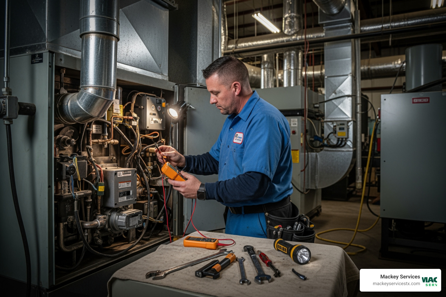 Infographic showing the business impact of commercial heating failure: lost productivity hours, uncomfortable customers leading to reduced sales, emergency repairs versus planned maintenance benefits, equipment lifespan reduction without regular service, and energy waste from inefficient operation in Deer Park TX's coastal climate - commercial heating repair deer park tx