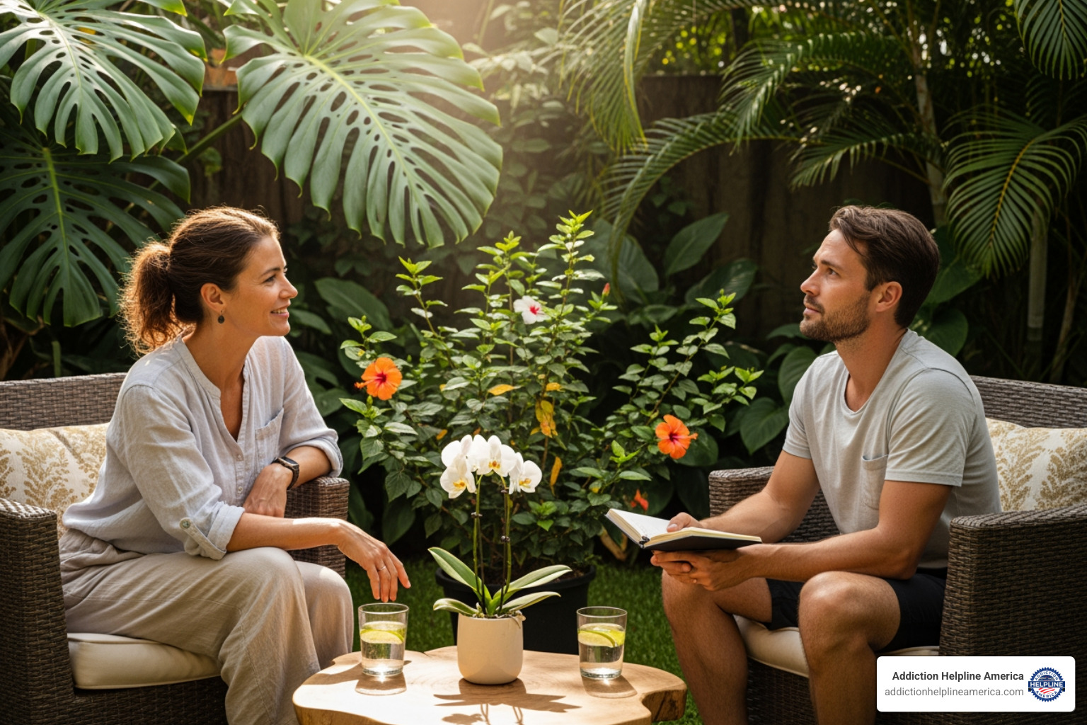 Peaceful outdoor therapy session in a tropical setting - rehab centers in miami florida