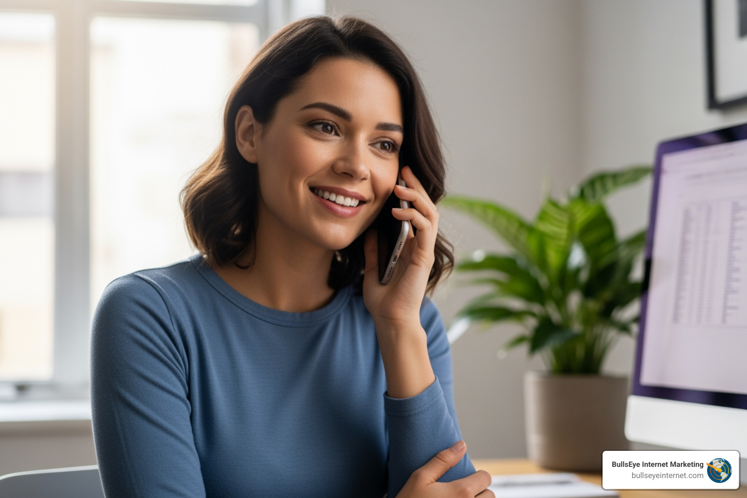 high-intent customer happily talking on the phone with a service provider - pay per call agency high-intent customer happily talking on the phone with a service provider - pay per call agency