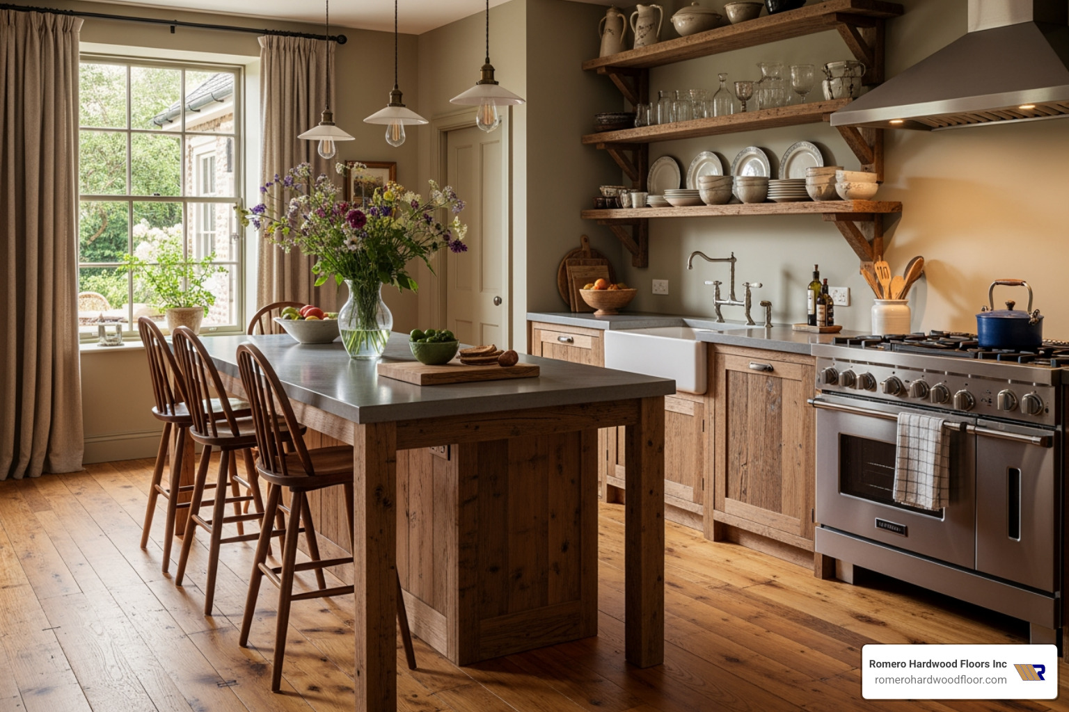rustic-chic kitchen with reclaimed heart pine flooring - Sustainable wood flooring options rustic-chic kitchen with reclaimed heart pine flooring - Sustainable wood flooring options