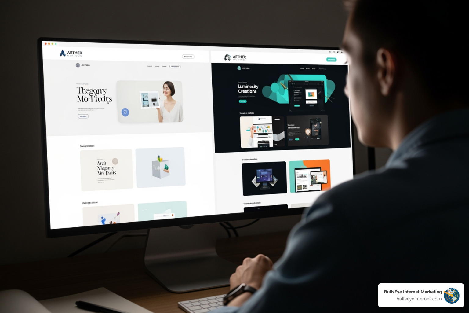 Image of a person comparing two different web design portfolios on a computer screen. - web design companies near me Image of a person comparing two different web design portfolios on a computer screen. - web design companies near me