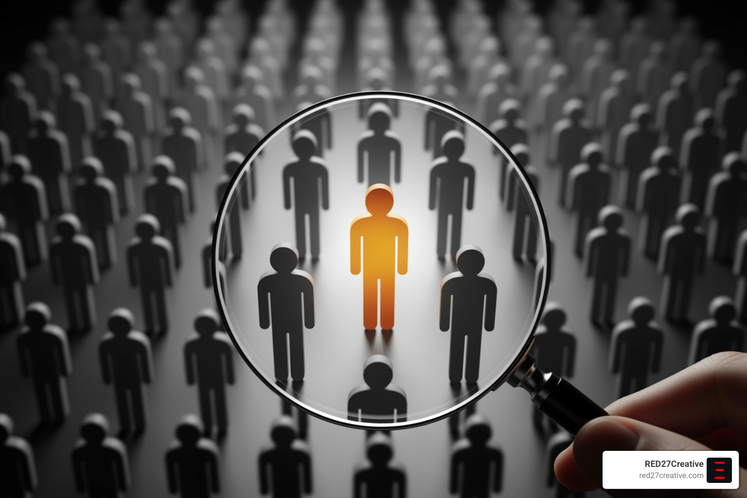 Magnifying glass focusing on a high-quality lead icon among generic ones - financial advisor leads Magnifying glass focusing on a high-quality lead icon among generic ones - financial advisor leads