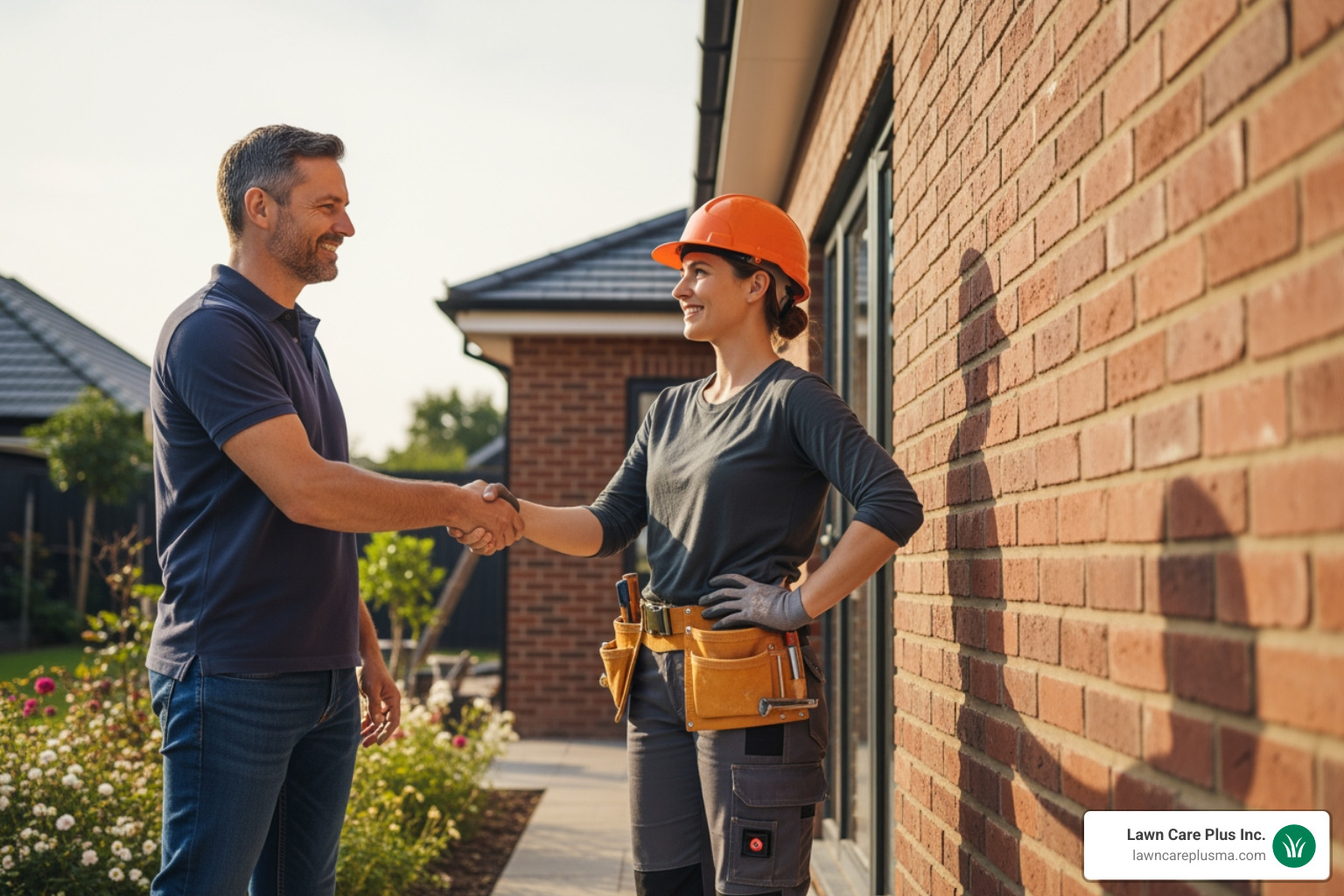 a homeowner shaking hands with a professional bricklayer - bricklaying companies near me a homeowner shaking hands with a professional bricklayer - bricklaying companies near me
