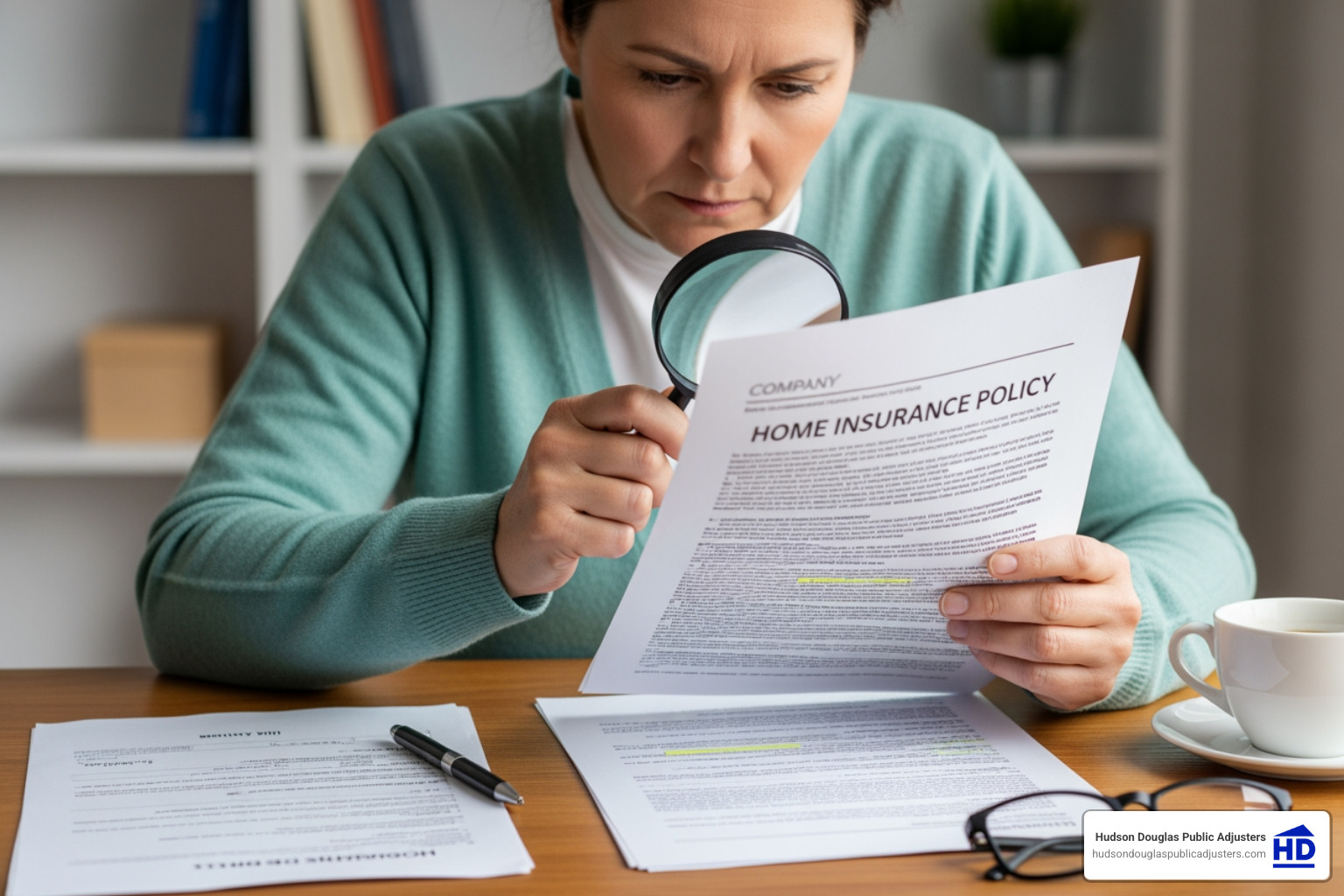 a person reading an insurance policy document with a magnifying glass - Burst pipe insurance claim a person reading an insurance policy document with a magnifying glass - Burst pipe insurance claim