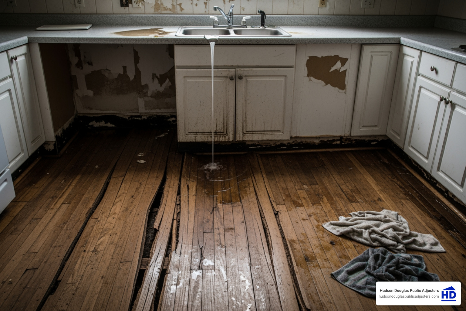 significant water damage in a kitchen with buckled wood floors - public adjuster case studies significant water damage in a kitchen with buckled wood floors - public adjuster case studies