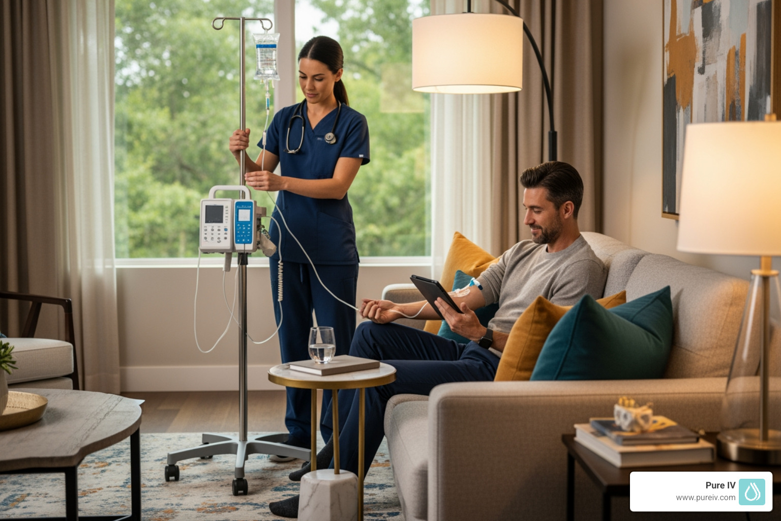 Person receiving IV therapy at home - iv vitamin c therapy at home