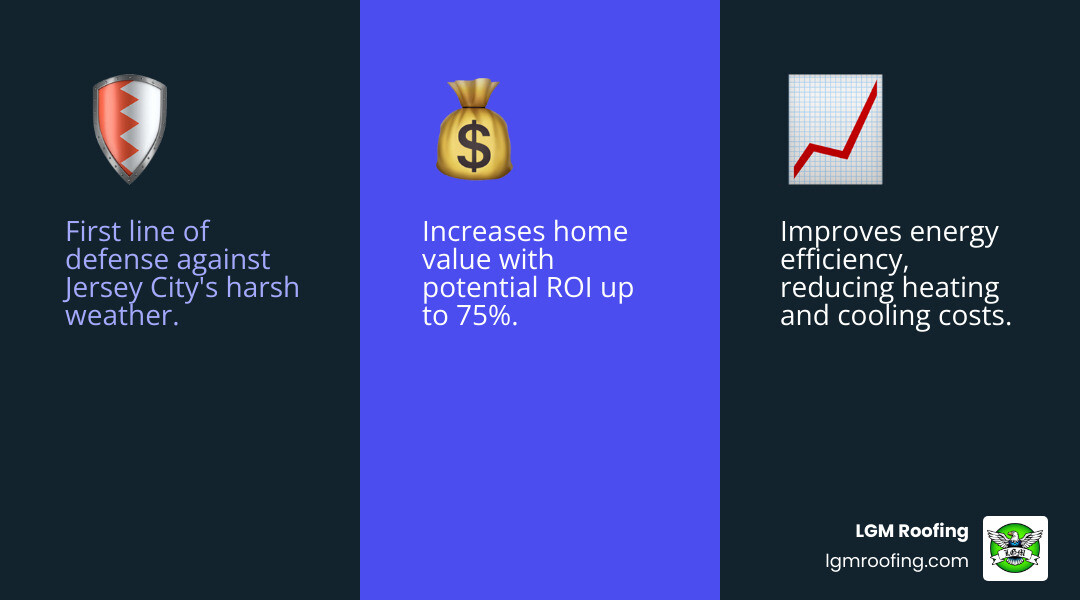 Infographic showing the three main benefits of professional siding installation: Protection from elements with a shield icon showing rain and wind deflection, Energy Efficiency with a thermometer and dollar sign showing reduced heating and cooling costs, and Increased Home Value with a house and upward arrow indicating ROI of up to 75 percent - economical siding contractors in jersey city, nj infographic 3_facts_emoji_blue Infographic showing the three main benefits of professional siding installation: Protection from elements with a shield icon showing rain and wind deflection, Energy Efficiency with a thermometer and dollar sign showing reduced heating and cooling costs, and Increased Home Value with a house and upward arrow indicating ROI of up to 75 percent - economical siding contractors in jersey city, nj infographic 3_facts_emoji_blue