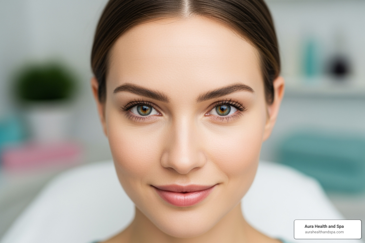 Woman with smooth forehead after neurotoxin treatment - botox area in face